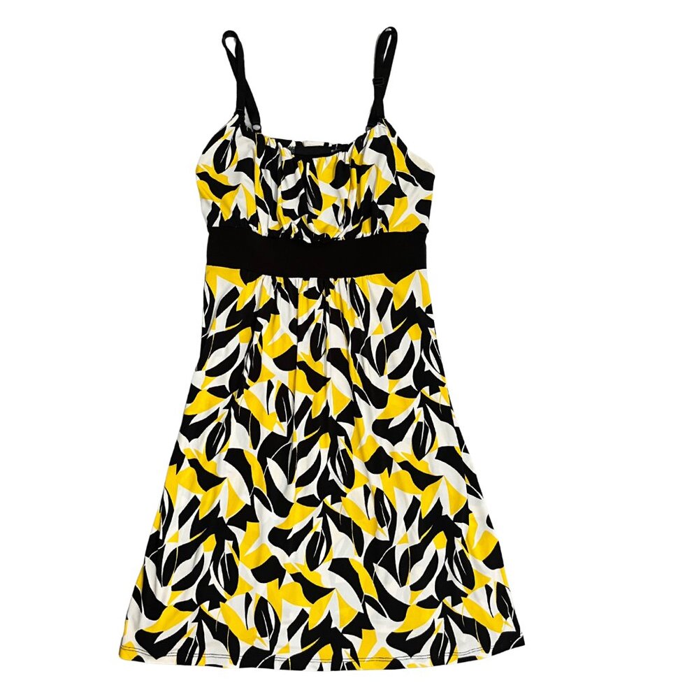 Marianne Black Yellow White Abstract Print Fit Flare Sundress Women's Size 1X